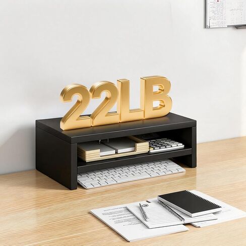 Computer Shelf for Desk, Wooden Monitor Stand Riser, 2-Tier Desk Shelf, Wood Office Desk Storage Organizer for Laptop, Computer, Black, 15.7 Inch in Saudi Arabia