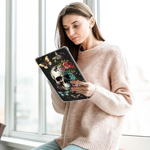 حافظة شفافة لجهاز Kindle Paperwhite 12th Gen 2024 تم إصدارها وKindle Colorsoft Signature Edition شفاف نحيف من مادة TPU غطاء خلفي مقاوم للصدمات، زهرة جمجمة فراشة in Kuwait