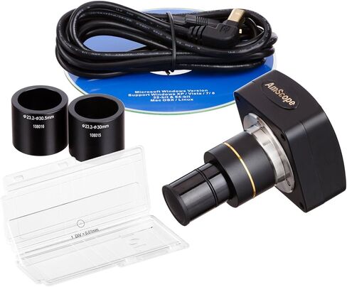 AmScope MU1000 10MP Digital Microscope Camera for Still and Video Images, 40x Magnification, 0.5x Reduction Lens, Eye Tube or C-Mount, USB 2.0 Output, Includes Software in Kuwait