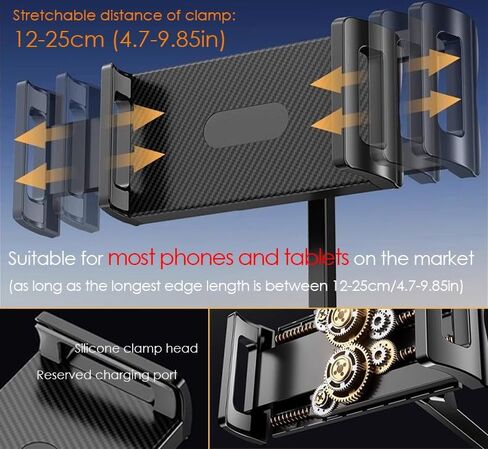 Tablet Holder for Bed, Flexible Long Arm Clamp Clip Stand for Desk Table Kitchen Game, Gooseneck Tablet Stand Holder, Foldable Adjustable - Black (Base - 5 Hole Positions) in Saudi Arabia