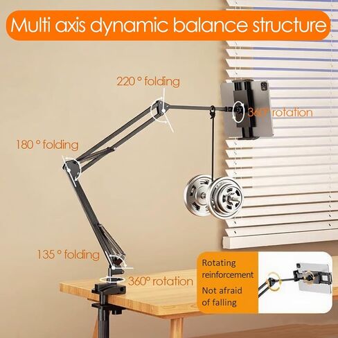 Tablet Holder for Bed, Flexible Long Arm Clamp Clip Stand for Desk Table Kitchen Game, Gooseneck Tablet Stand Holder, Foldable Adjustable - Black (Base - 5 Hole Positions) in Saudi Arabia