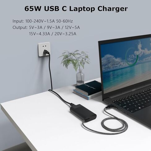 شاحن الكمبيوتر المحمول USB-C الجديد النحيف 65 واط متوافق مع HP EliteBook 830 840 845 850 G8 G9 G10 G11،1030 1040 G6 G7 G8، 630 640 645 650 655 660 665 G11 Type C سلك إمداد الطاقة in Kuwait
