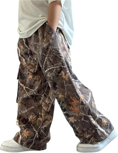 SOLY HUX Toddler Boy's Camo Cargo Pants Elastic Waist Baggy Wide Leg Track Pants with Pockets Streetwear in Saudi Arabia