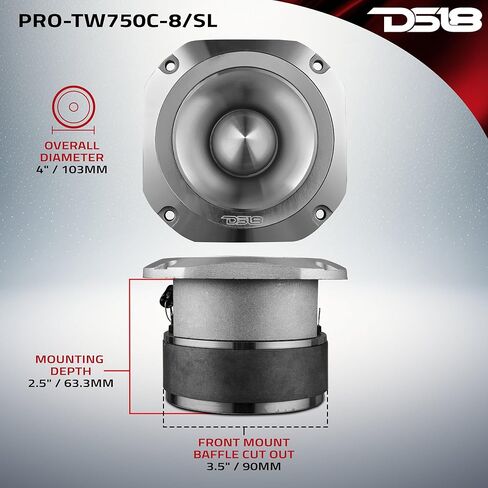 مكبر صوت DS18 PRO-TW750C-8/SL مقاس 4 بوصات مزود بملف صوتي من التيتانيوم مقاس 1.5 بوصة ومغناطيس فريت كبير الحجم بقدرة 200 وات 8 أوم، فضي، فردي in Kuwait