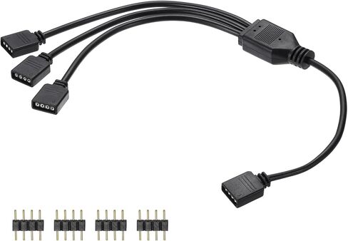 MECCANIXITY كابل مقسم RGB، 12 فولت 12 بوصة 4 دبوس 1 إلى 3 أنثى إلى أنثى RGB محول كابل مع 4 موصلات ذكر دبوس للكمبيوتر الكمبيوتر ARGB مروحة / أضواء LED، أسود in Saudi Arabia