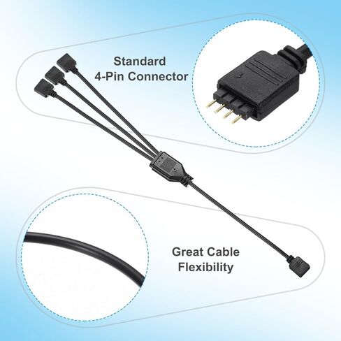 MECCANIXITY كابل مقسم RGB، 12 فولت 12 بوصة 4 دبوس 1 إلى 3 أنثى إلى أنثى RGB محول كابل مع 4 موصلات ذكر دبوس للكمبيوتر الكمبيوتر ARGB مروحة / أضواء LED، أسود in Saudi Arabia