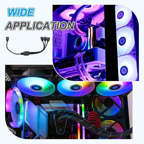 MECCANIXITY كابل مقسم RGB، 12 فولت 12 بوصة 4 دبوس 1 إلى 3 أنثى إلى أنثى RGB محول كابل مع 4 موصلات ذكر دبوس للكمبيوتر الكمبيوتر ARGB مروحة / أضواء LED، أسود in Saudi Arabia