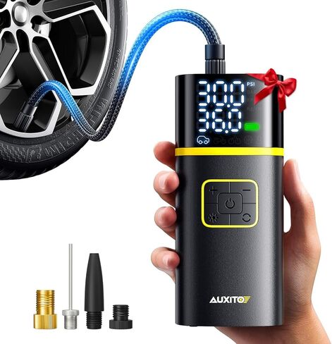 ضاغط الهواء المحمول Auxito Tyre - 150psi 1min مضخة الهواء تضخيم سريعًا لإطارات السيارات مع مقياس ضغط الإطارات ، مصباح يدوي LED ، نفخ الإطارات المحمولة للسيارة ، سيدان ، دراجة نارية ، دراجة ، كرة ، الكرة in Kuwait