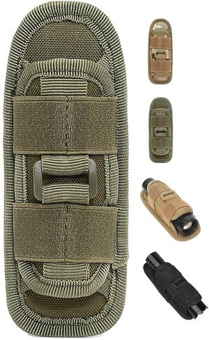 Tactical Flashlight Pouch, Rotatable Flashlight Holder Belt Clip Tactical Torch Carry Case with 360 Degree Carabiner Reel Clip in Saudi Arabia
