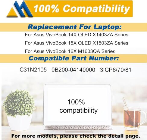 C31N2105 Laptop Battery Replacement for Asus Vivobook K3502Z K3402Z 0B200-04140000 11.61V 3-Cell 5895mAh/70Wh in Saudi Arabia