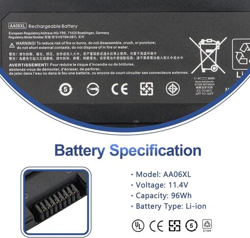 بطارية كمبيوتر محمول ANTIEE AA06XL لأجهزة HP ZBook 17 G4 G4-2ZC18ES G4-1RR26ES G4-Y6K23EA Z3R03AA Z3R03UT Series HSTNN-DB7L AA06096XL 852711-850 852527-241 852527-242 852527-222 852527-221 AA06096XL-PR 96Wh in Kuwait