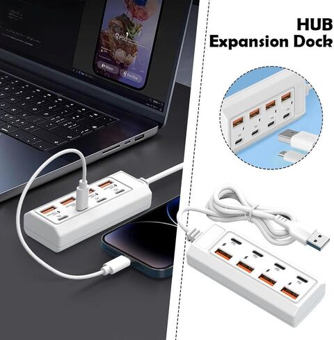 موزع USB C 8 في 1، موزع USB 3.0 ذو 4 منافذ مع 4 منافذ من النوع C، قاعدة تمديد متعددة الوظائف in Saudi Arabia
