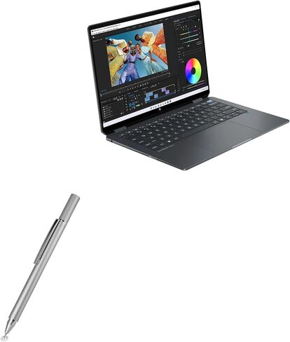 قلم BoxWave Stylus متوافق مع HP OmniBook X Flip 14 - قلم ذو سعة FineTouch، قلم شاشة فائق الدقة - فضي معدني in Kuwait