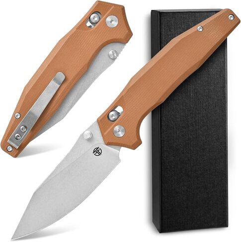 سكين جيب قابل للطي FF20، VG10 شفرة فولاذية G10 مقبض EDC أداة سكين للتخييم في الهواء الطلق والصيد والصيد والعمل (أصفر) in Kuwait