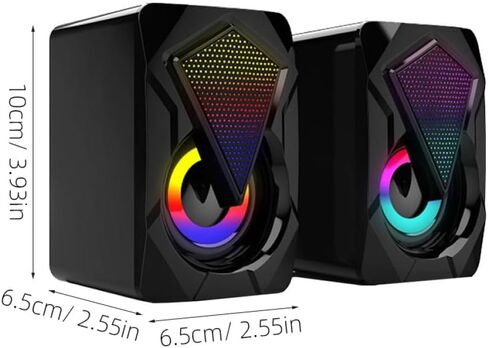 HOMSFOU USB سماعات الكمبيوتر السلكية 1 زوج صندوق مكبر الصوت عالي الحجم مع إضاءة RGB لسطح المكتب والكمبيوتر المحمول والمكتب والألعاب بأسلوب عشوائي in Kuwait