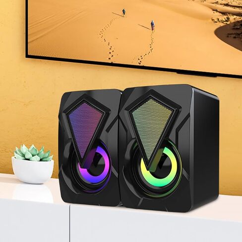 HOMSFOU USB سماعات الكمبيوتر السلكية 1 زوج صندوق مكبر الصوت عالي الحجم مع إضاءة RGB لسطح المكتب والكمبيوتر المحمول والمكتب والألعاب بأسلوب عشوائي in Kuwait