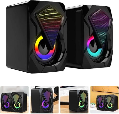 HOMSFOU USB سماعات الكمبيوتر السلكية 1 زوج صندوق مكبر الصوت عالي الحجم مع إضاءة RGB لسطح المكتب والكمبيوتر المحمول والمكتب والألعاب بأسلوب عشوائي in Kuwait
