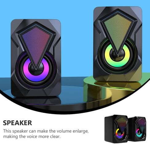 HOMSFOU USB سماعات الكمبيوتر السلكية 1 زوج صندوق مكبر الصوت عالي الحجم مع إضاءة RGB لسطح المكتب والكمبيوتر المحمول والمكتب والألعاب بأسلوب عشوائي in Kuwait