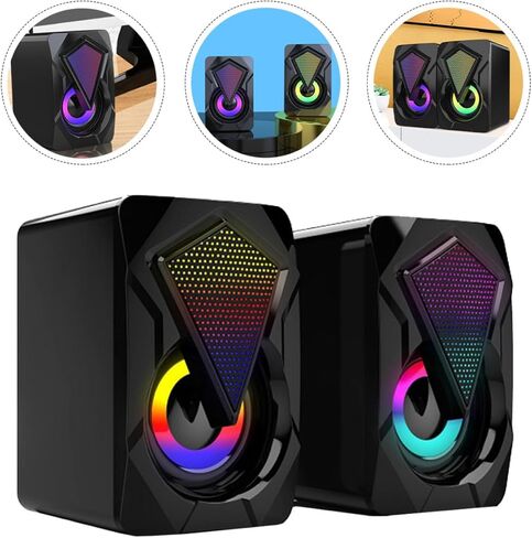 HOMSFOU USB سماعات الكمبيوتر السلكية 1 زوج صندوق مكبر الصوت عالي الحجم مع إضاءة RGB لسطح المكتب والكمبيوتر المحمول والمكتب والألعاب بأسلوب عشوائي in Kuwait