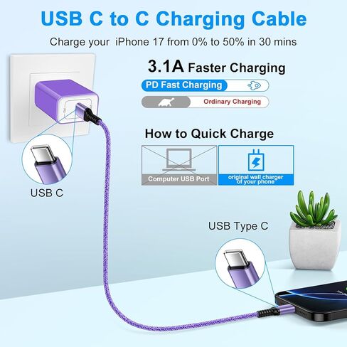 USB C to USB C Cable for iPhone 17 Charger Cord, 3.1A iPhone 16 Charger Fast Charging 3Pack 6FT for iPhone 17 Pro Max 17Pro Air 16e 16 Pro Max 16 15Plus 15, Android Charger Cord Phone Power Cable in Saudi Arabia