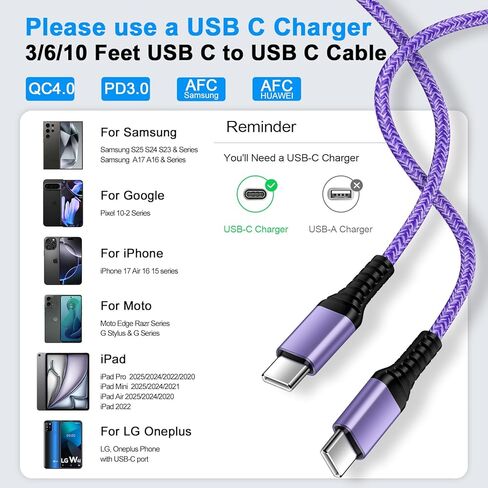 USB C to USB C Cable for iPhone 17 Charger Cord, 3.1A iPhone 16 Charger Fast Charging 3Pack 6FT for iPhone 17 Pro Max 17Pro Air 16e 16 Pro Max 16 15Plus 15, Android Charger Cord Phone Power Cable in Saudi Arabia