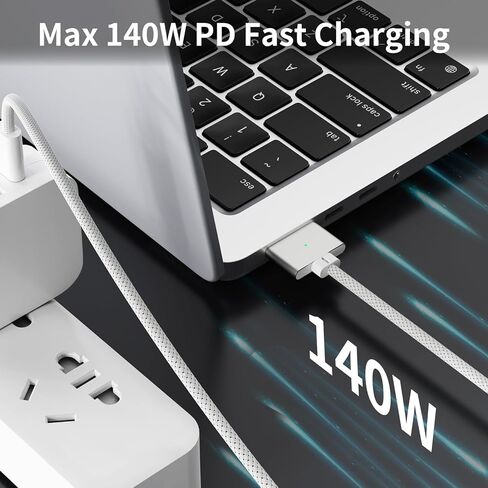 كابل USB-C إلى مغناطيسي 3 بقوة 140 واط، بطول 6.6 أقدام متوافق مع كابل Magsafe 3 لجهاز MacBook Air 2024 M3 13/15 بوصة، 2023/2022 M2، Pro 2024/2023 M4/M2 Pro & Max 14 بوصة 16 بوصة، 2021 M1 & Max 14 بوصة 16 بوصة in Saudi Arabia