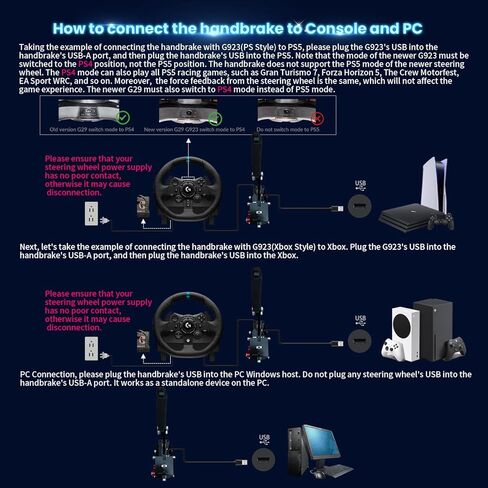 فرامل اليد HCXLELD Sim Racing، G29 G923 T598P T300RS T248P T128P T150 DDPRO DD1 عجلة القيادة متوافقة مع PS4/PS5، G920 G923 TMX T248X T128X TX عجلة القيادة متوافقة مع XBOX Series X/S، ومشبك طاولة متضمن in Kuwait