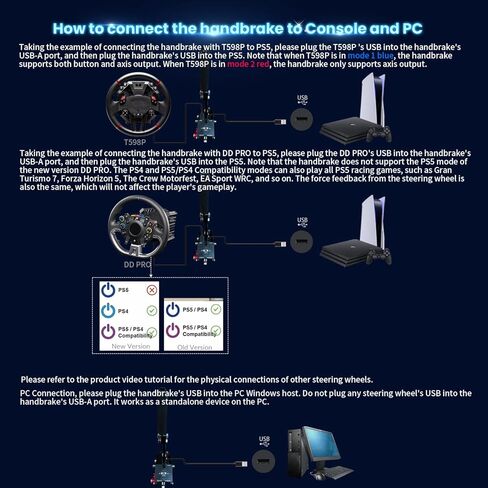 فرامل اليد HCXLELD Sim Racing، G29 G923 T598P T300RS T248P T128P T150 DDPRO DD1 عجلة القيادة متوافقة مع PS4/PS5، G920 G923 TMX T248X T128X TX عجلة القيادة متوافقة مع XBOX Series X/S، ومشبك طاولة متضمن in Kuwait