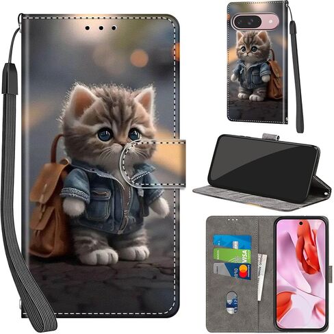 Case Wallet for Google Pixel 9 / Pixel 9 Pro, with [3 Card Slots], Kickstand Magnetic Closure PU Leather Shockproof Protective Flip Cover 6.3", Pink Rose in Saudi Arabia