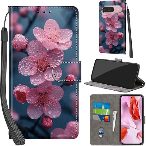 Case Wallet for Google Pixel 9 / Pixel 9 Pro, with [3 Card Slots], Kickstand Magnetic Closure PU Leather Shockproof Protective Flip Cover 6.3", Pink Rose in Saudi Arabia