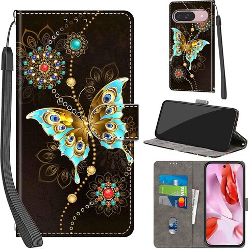 Case Wallet for Google Pixel 9 / Pixel 9 Pro, with [3 Card Slots], Kickstand Magnetic Closure PU Leather Shockproof Protective Flip Cover 6.3", Pink Rose in Saudi Arabia