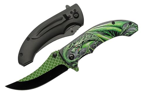 SZCO Supplies 300551-GN Green Dragon Assisted Open Liner Lock Edc Upsweep Folding Knife, 8" Length in Saudi Arabia