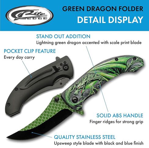 SZCO Supplies 300551-GN Green Dragon Assisted Open Liner Lock Edc Upsweep Folding Knife, 8" Length in Saudi Arabia