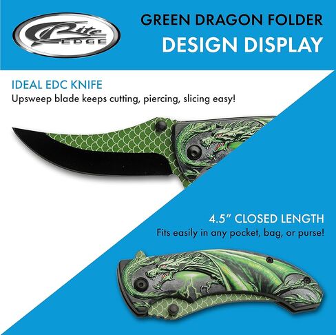 SZCO Supplies 300551-GN Green Dragon Assisted Open Liner Lock Edc Upsweep Folding Knife, 8" Length in Saudi Arabia