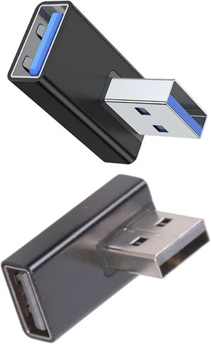 قطعتان من محول USB3.0 ذكر إلى أنثى بزاوية 90 درجة لليسار واليمين لنقل البيانات بسرعة 5 جيجابت في الثانية وشحن 15 وات على الكمبيوتر المحمول والسيارة بزاوية يسار يمين USB in Kuwait