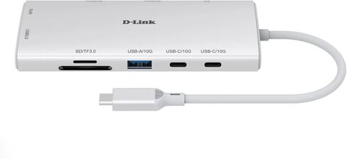 موزع D-Link 10 في 1 USB-C، توصيل طاقة بحد أقصى 100 وات، منافذ HDMI مزدوجة 4K، 2 × USB-C و2 × منافذ بيانات USB-A، وفتحات إيثرنت وبطاقة SD لأجهزة الكمبيوتر المحمول Dell وThinkPad والمزيد (DUP-A01) in Saudi Arabia