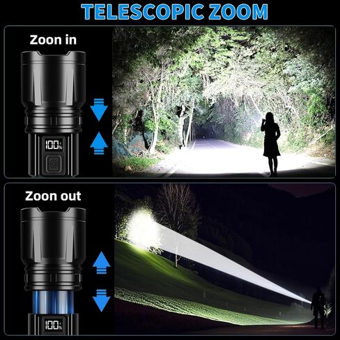 مصباح يدوي LED قابل لإعادة الشحن بقوة 99000 لومن عالي، مصابيح يدوية تكتيكية قوية مع 6 أوضاع، مقاومة للماء IPX7، قابلة للتكبير، فائقة السطوع للمنزل والتخييم في حالات الطوارئ في الهواء الطلق in Kuwait
