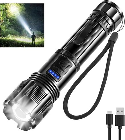 Rechargeable Tactical Flashlight: Ultra Bright High-Lumen LED Beam with USB-C Charging, Heavy Duty Mid-Size Torch for Home Power Outage, Car Emergency & Outdoor Adventure in Saudi Arabia