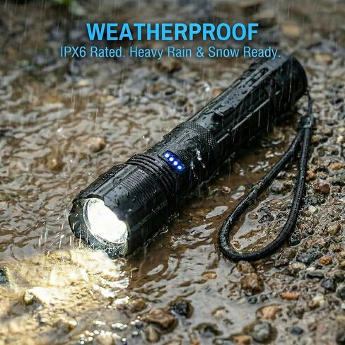 Rechargeable Tactical Flashlight: Ultra Bright High-Lumen LED Beam with USB-C Charging, Heavy Duty Mid-Size Torch for Home Power Outage, Car Emergency & Outdoor Adventure in Kuwait