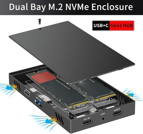 حاوية مزدوجة الخليج USB3.2 10 جيجابت في الثانية تدعم حافظة محركات الأقراص الصلبة لـ 2242/2260/2280 حالة القرص ذات الفتحة المزدوجة in Saudi Arabia