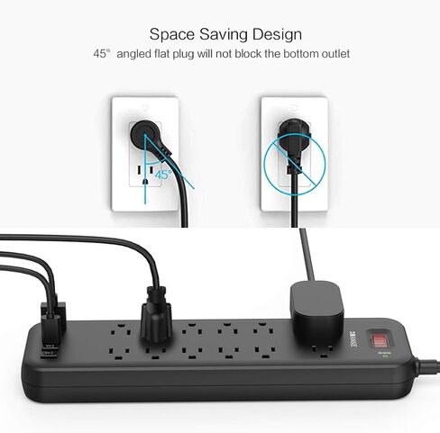 قطاع الطاقة، واقي التيار MKSENSE مع 12 منفذًا و4 منافذ USB ومنفذ واحد من النوع C (5 فولت/3 أمبير)، 3600 جول، قابس مسطح بزاوية، منافذ متباعدة ومنفذ طاقة مدرج في قائمة ETL للمكتب المنزلي - أسود in Kuwait