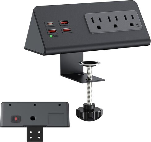 منضدة حافة جبل قطاع الطاقة مع PD 20W USB-C منافذ مكتب شحن محطة عرام حامي المشبك قطاع الطاقة مع 3 منافذ التيار المتردد و 4 منافذ USB شحن سريع لملحقات المكتب المنزلي (أسود) in Kuwait