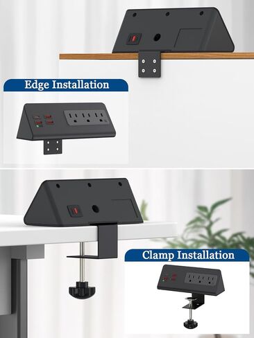 منضدة حافة جبل قطاع الطاقة مع PD 20W USB-C منافذ مكتب شحن محطة عرام حامي المشبك قطاع الطاقة مع 3 منافذ التيار المتردد و 4 منافذ USB شحن سريع لملحقات المكتب المنزلي (أسود) in Kuwait