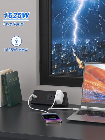 منضدة حافة جبل قطاع الطاقة مع PD 20W USB-C منافذ مكتب شحن محطة عرام حامي المشبك قطاع الطاقة مع 3 منافذ التيار المتردد و 4 منافذ USB شحن سريع لملحقات المكتب المنزلي (أسود) in Kuwait