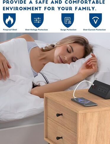 منضدة حافة جبل قطاع الطاقة مع PD 20W USB-C منافذ مكتب شحن محطة عرام حامي المشبك قطاع الطاقة مع 3 منافذ التيار المتردد و 4 منافذ USB شحن سريع لملحقات المكتب المنزلي (أسود) in Kuwait