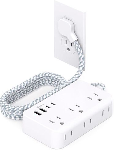 Power Strip Extension Cord - 6 Outlets and 4 USB (2 USB C), Braided Cord with Ultra Thin Flat Plug, Wall Mount, Overload Protection, Travel, Cruise Ship, Dorm Room Essentials (10FT, White) in Saudi Arabia