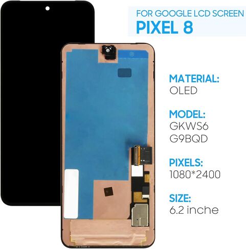 استبدال شاشة OLED لشاشة Google Pixel 8 5G LCD GKWS6، G9BQD 6.2 بوصة استبدال مجموعة محول الأرقام لشاشة LCD تعمل باللمس - أسود - الأدوات متضمنة in Kuwait