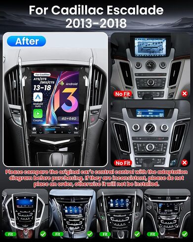 [8Core 4+64G] راديو السيارة لكاديلاك ATS XTS SRX CTS 2013-2018: استبدال ستيريو بشاشة لمس عالية الدقة 9.7 بوصة مع Carplay Android Auto 5GWiFi Bluetooth FM/AM/RDS DSP GPS SWC كاميرا احتياطية in Kuwait