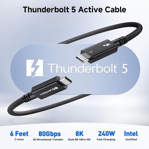 Cable Matters [Intel Certified] 80Gbps Active Thunderbolt 5 Cable - 6.6ft / 2m, Supports up to 120Gbps Bandwidth Boost, 240W Charging, 8K Video, Compatible with Thunderbolt 4/3, USB4, and USB-C in Saudi Arabia