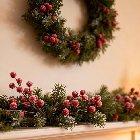 Suncalla 24 Pcs Christmas Red Berry Stems, 13.5" Holly Frosted Artificial Red Berries Stems, Waterproof Snowy Berry Branches Picks for Christmas Tree Decor DIY Wreath Floral Arrangement Gift Wrapping in Saudi Arabia